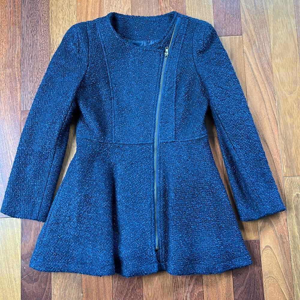 Classy Elegant Navy Boucle Peplum Jacket